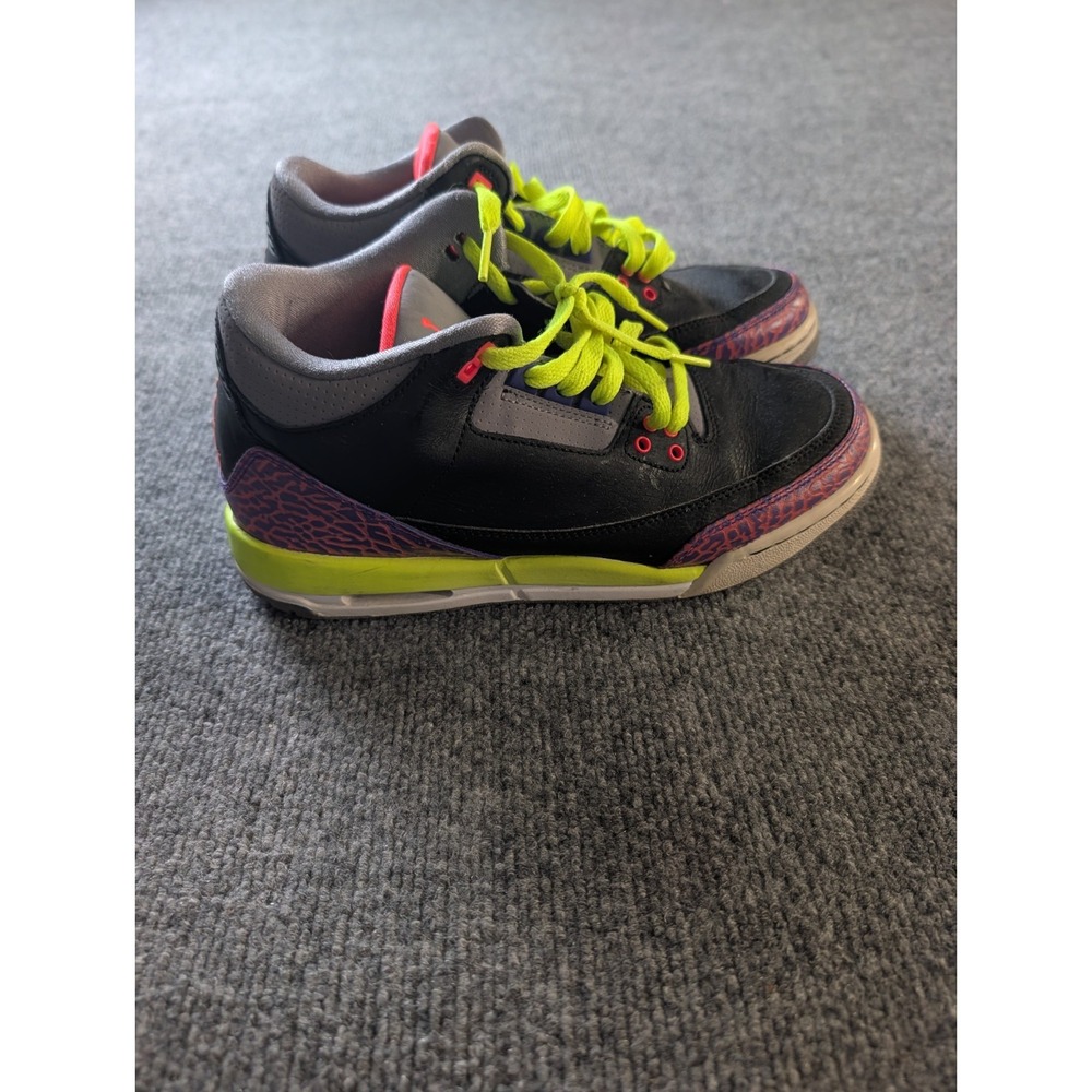 Nike Air Jordan 3 Retro GS Black Atomic Red Volt 6.5Y 441140-039 Sneaker